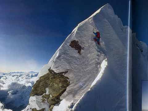 
Everest First Ascent Southwest Face - Dougal Haston climbing the Everest Hillary Step on September 24, 1975 - Himalayan Climber book
